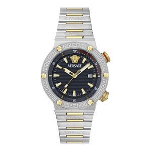 Versace Greca Logo Diver Bracelet Watch Two Tone Mens